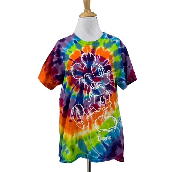 Disney Mickey Mouse Tie Dye T Shirt Womens M Medium Rainbow Hippie Vintage Retro - Picture 1 of 9